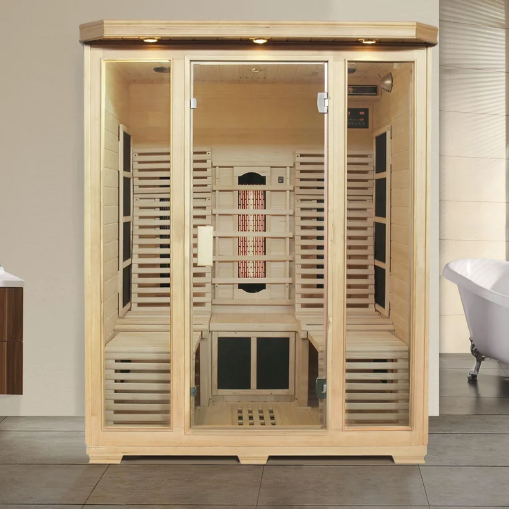 Artsauna Infrarotkabine Helsinki 150 – Triplex-Heizsystem Infrarotsauna - 3 Personen – LED-Farblicht, digitale Steuerung – Hemlock-Holz, 190 x 150 x 150 cm – Bild 2
