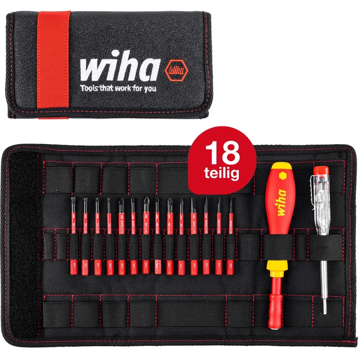 Wiha Schraubendreher und Bit Set slimVario (36068) 17 tlg. in Falttasche | VDE Elektriker | ( Schlitz, Kreuzschlitz, Torx, PlusMinus, Spannungsprüfer) – Bild 2