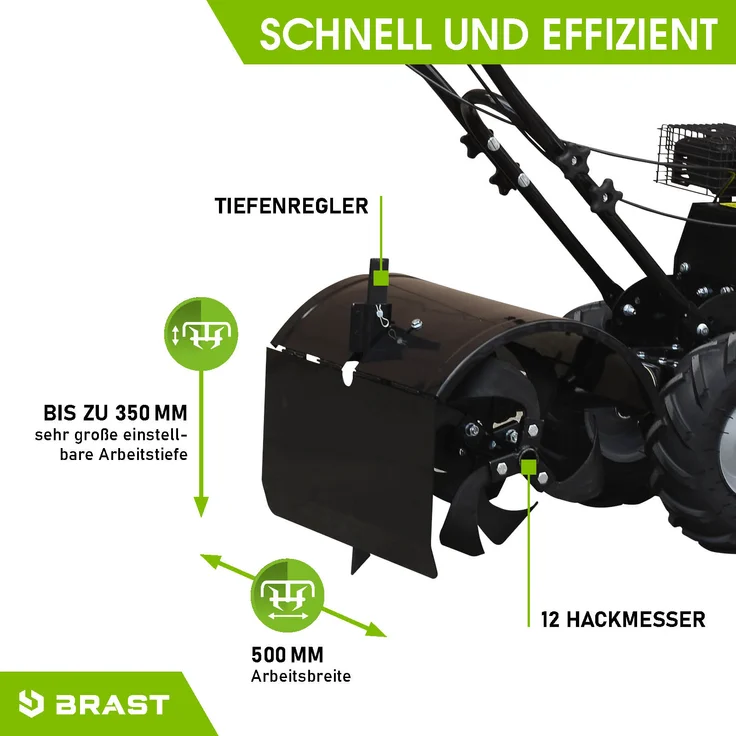 BRAST Motorhacke Benzin Gartenfräse 5,15kW(7PS) Selbstantrieb 50cm Arbeitsbreite 212ccm TÜV geprüft, AF7000 – Bild 7