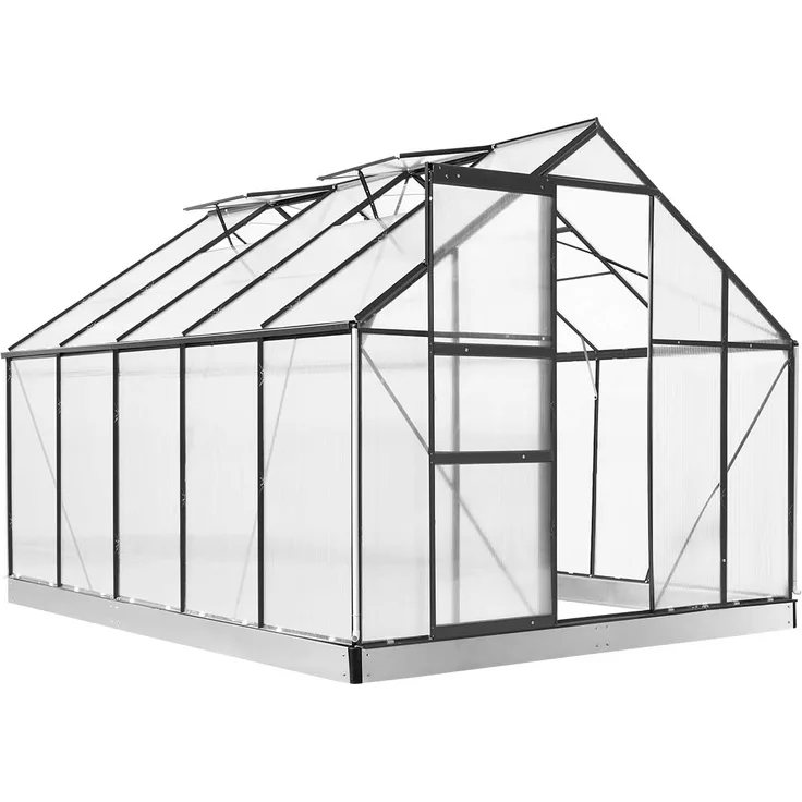 BRAST Gewächshaus Aluminium 310x250x205cm Grau mit Fundament rostfrei TÜV geprüft Alu Treibhaus Glashaus Tomatenhaus