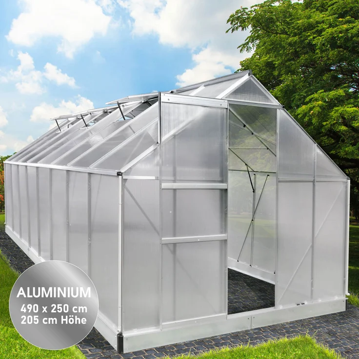 BRAST Gewächshaus Aluminium 490x250x205cm Silber mit Fundament rostfrei TÜV geprüft Alu Treibhaus Glashaus Tomatenhaus – Bild 2
