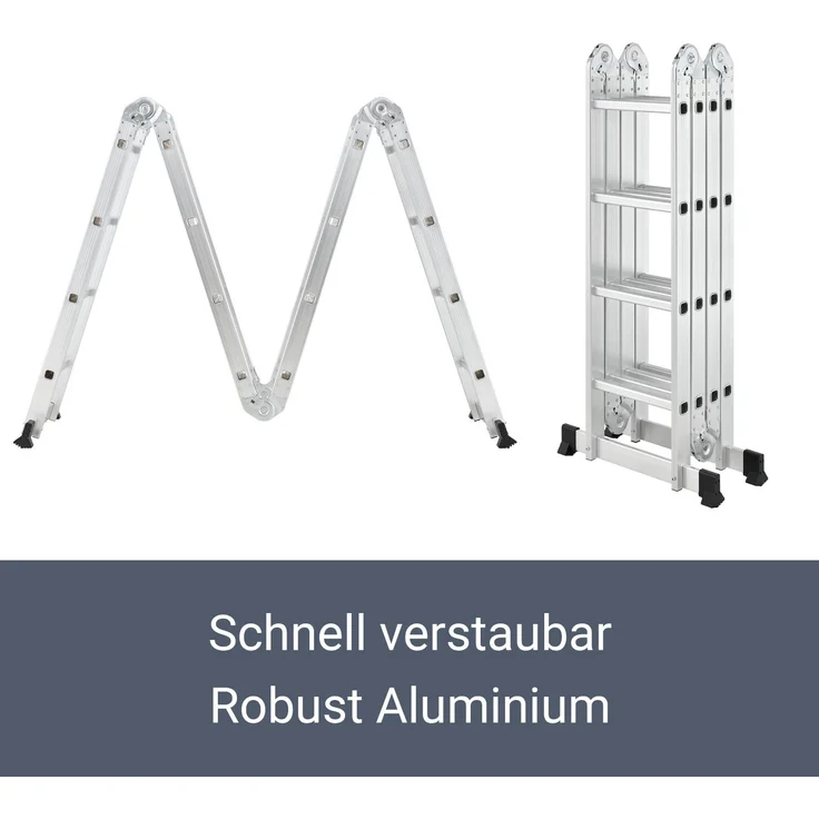Juskys Aluminium Multifunktionsleiter 4x4 Stufen - 4,7 m Länge klappbar – Leiter 4-teilig bis 150 kg - Gelenkleiter Klappleiter Stehleiter Aluleiter – Bild 5