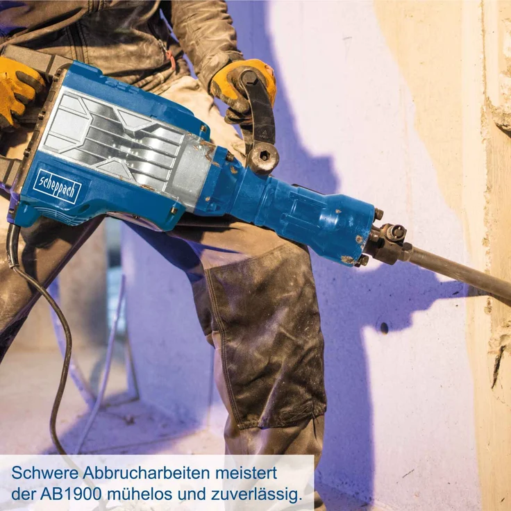 Scheppach Abbruchhammer AB1900 Bohrhammer Betonhammer | 60J Schlagkraft | 1900W Leistung | 390 mm inkl. Spitz- und Flachmeißel und Transportbox – Bild 11