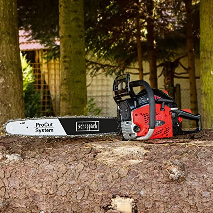 Scheppach Benzin Kettensäge CSP5300 Motorsäge, 51cm Schwertlänge, 2 Takt Benzinmotor mit 53cm³ Hubraum & 2,7PS, Schnittstärke Ø 47cm, ProCut Schwert / - kette, automatische Kettenschmierung – Bild 4