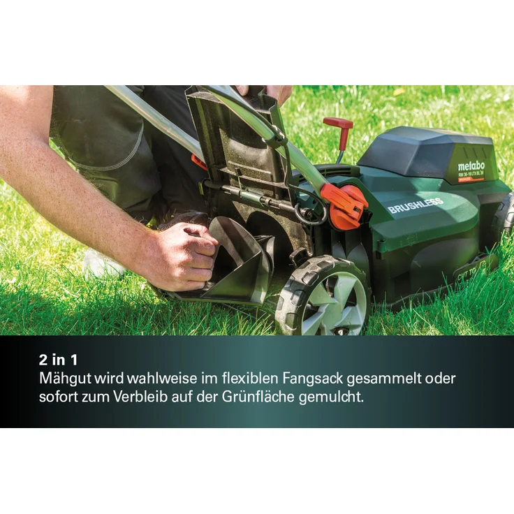 Metabo Akku Rasenmäher RM 36-18 LTX BL 36 (2x 18 Volt Li-Ion für Grundstücken bis 350 m², Schnittbreite: 36 cm, Mulchfunktion, bürstenloser Motor) ohne Akku und Ladegerät, im Karton – Bild 8
