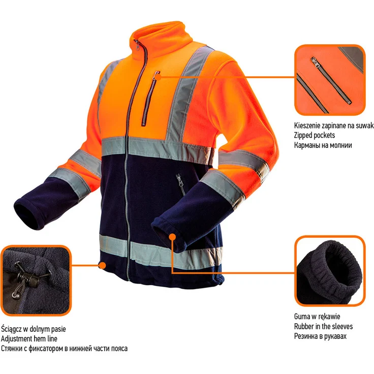Warnschutzjacke aus Polar Fleece 280g-m² orange L – Bild 2