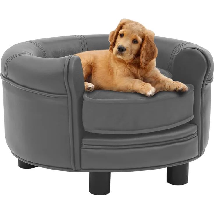 vidaXL Hundesofa Grau 48x48x32 cm Plüsch und Kunstleder