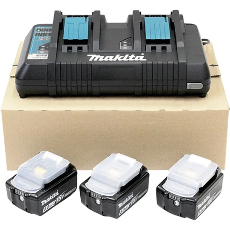 Makita BL1850B Akku-Set Li-Ion 18V LXT 5 Ah 3 x Akku mit Doppelladegerät mit Ladestandsanzeige – Bild 2