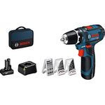 Bosch Professional 12V System Akku Bohrschrauber GSR 12V-15 (39 tlg. Zubehörset, 1x 2.0Ah Akku, 1x 4.0Ah Akku, Ladegerät, in Tasche)
