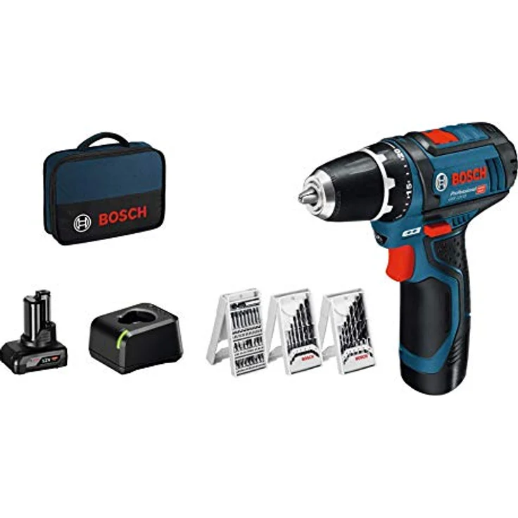 Bosch Professional 12V System Akku Bohrschrauber GSR 12V-15 (39 tlg. Zubehörset, 1x 2.0Ah Akku, 1x 4.0Ah Akku, Ladegerät, in Tasche) – Bild 1