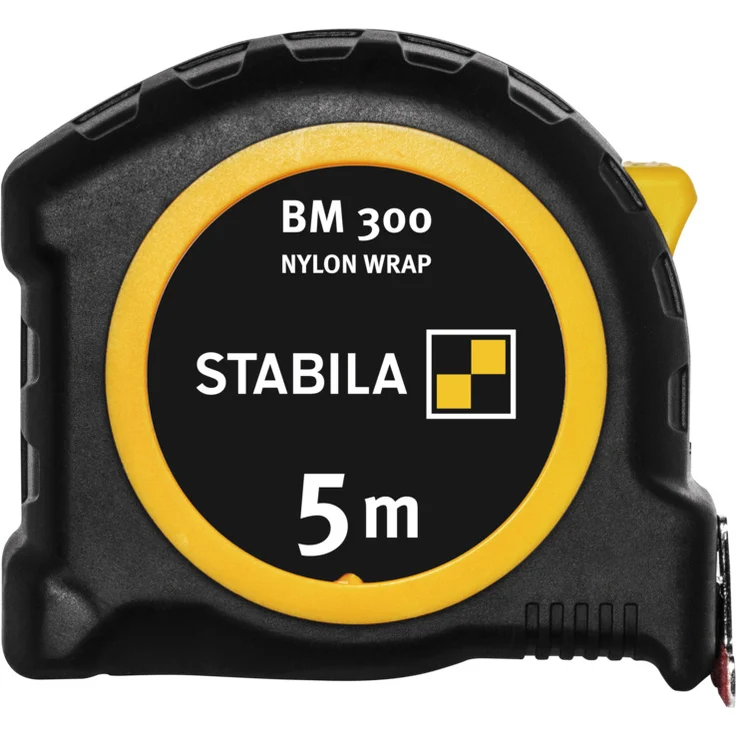 STABILA Taschenbandmaß BM 300, 5 m, Maßband mit doppelseitiger metrischer Skala, bruchsicheres PC/ABS-Gehäuse, SPIKES-Haken, Stahlband mit NYLON-WRAP-Ummantelung, Gürtel-Clip, MID-Genauigkeit – Bild 2