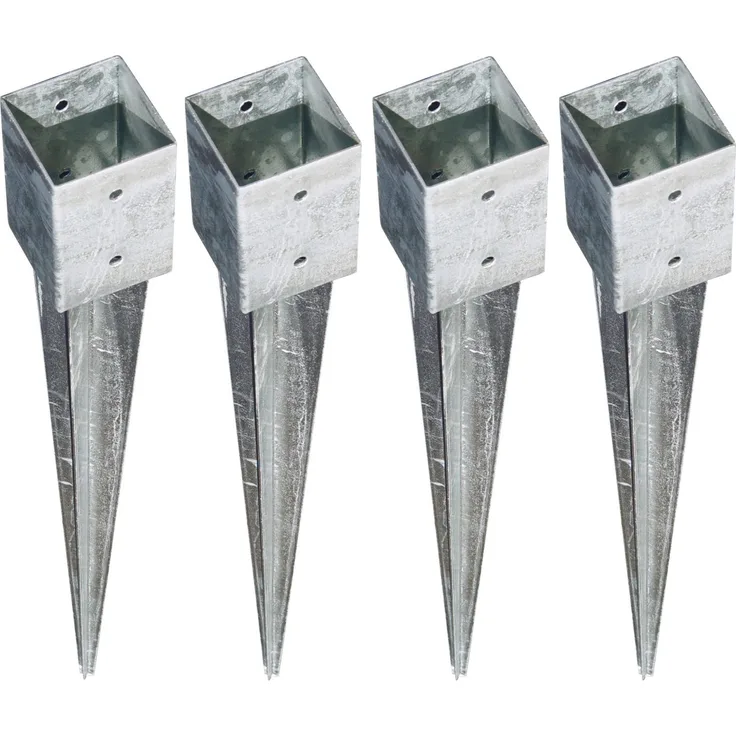 4x Bodenhülse Einschlagbodenhülse 7x7 cm Einschlaghülse Pfostenträger verzinkt