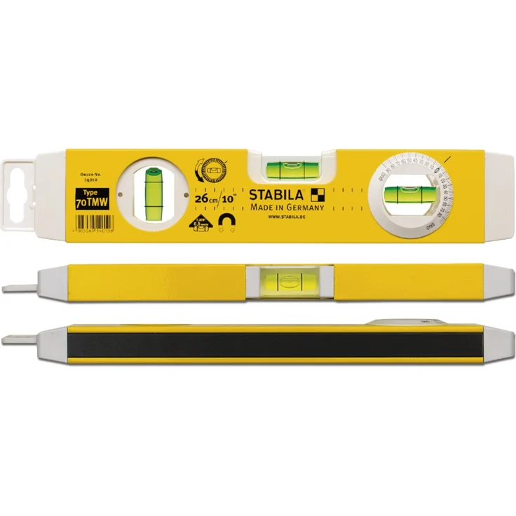 STABILA Torpedo-Wasserwaage Type 70 TMW, 26 cm, leichtes Alu-Profil, Magnetstreifen, 1 Horizontal-Libelle, 1 Vertikal-Libelle, 1 drehbare Winkel-Libelle, Made in Germany – Bild 4
