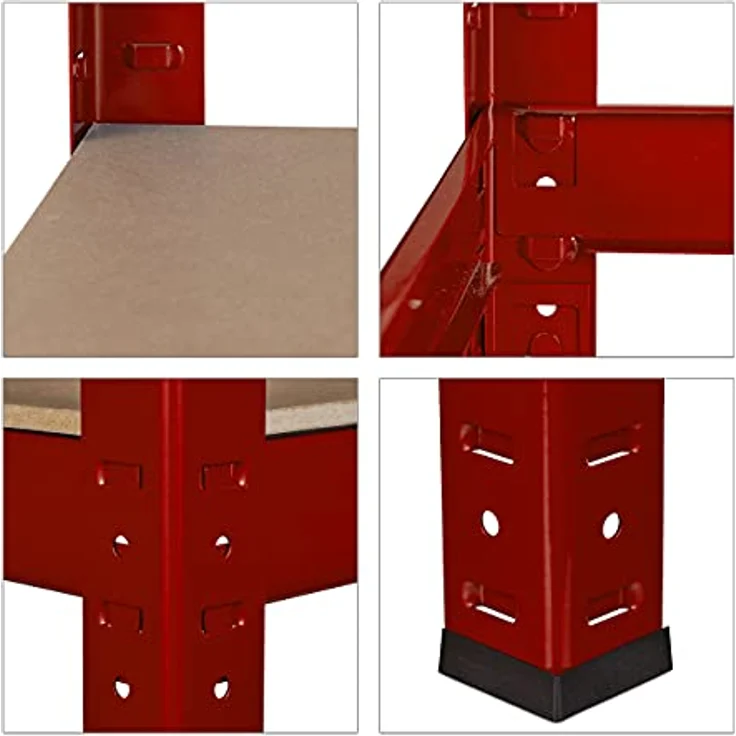 Schwerlastregal, Traglast 700 kg, 150x70x30 cm, 4 Böden, zum Stecken, Stahl, Lagerregal Keller, Garage, rot – Bild 8
