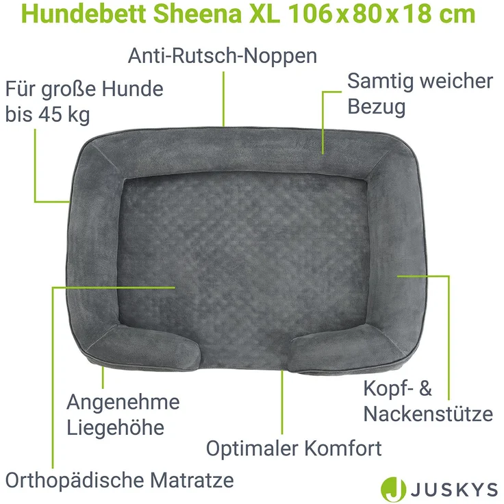 Juskys Hundebett Sheena XL orthopädisch, waschbar & rutschfest – 106 x 80 x 18 cm – Hundesofa flauschig große Hunde Grau – Haustierbett Hundesofa – Bild 3