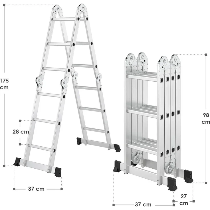 Juskys Aluminium Multifunktionsleiter 3x4 Stufen - 3,6 m Länge klappbar – Leiter 4-teilig bis 150 kg - Gelenkleiter Klappleiter Stehleiter Aluleiter – Bild 10