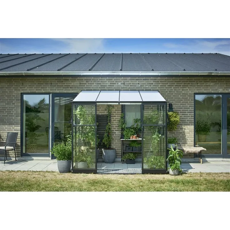 Halls Gewächshaus Qube Lean-to 68 Schwarz, 2,51 x 1,88 x 2,30 m, m/3 mm Sicherheitsglas