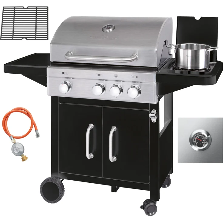 ProfiCook Gasgrill PC-GG 1219 Gußeisen Rost, 3 Brenner + 1 Kochstelle – Bild 1