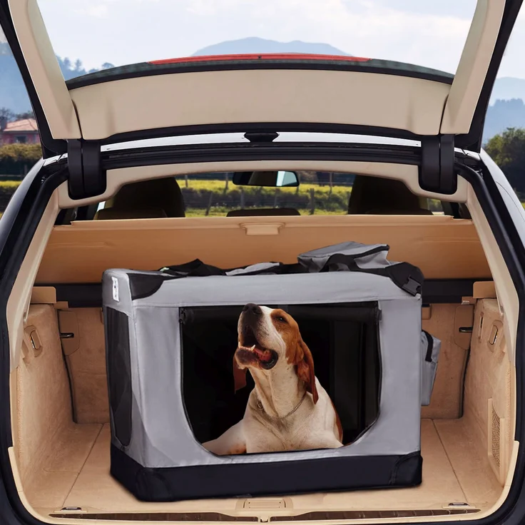 Juskys Hundetransportbox Lassie XL (grau) faltbar - 58 x 82 x 58 cm - Hundebox mit Decke, Tasche & Griffen – Stoff Autotransportbox für Hunde – Bild 2