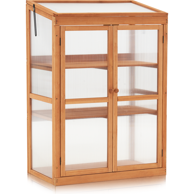 M MCombo Gewächshaus Frühbeet aus Holz, für Balkon & Garten, Klein Treibhaus Greenhouse Aufsatz Kasten winterfest, 46 76 110cm, 0760 (Natur)