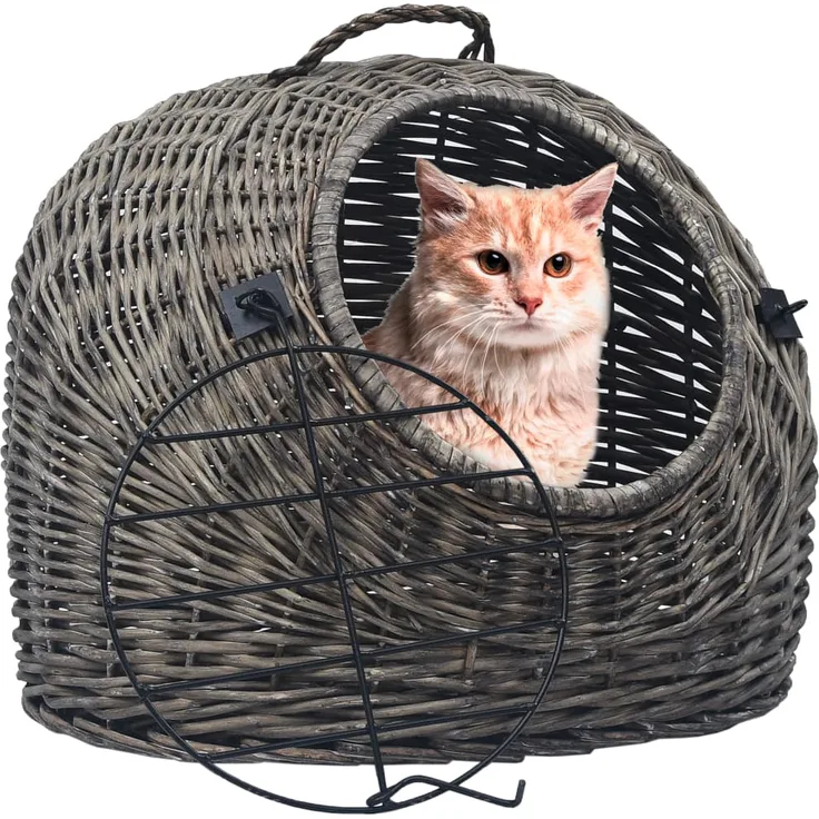 vidaXL Katzen-Transportkorb Grau 60x45x45 cm Natürliche Weide