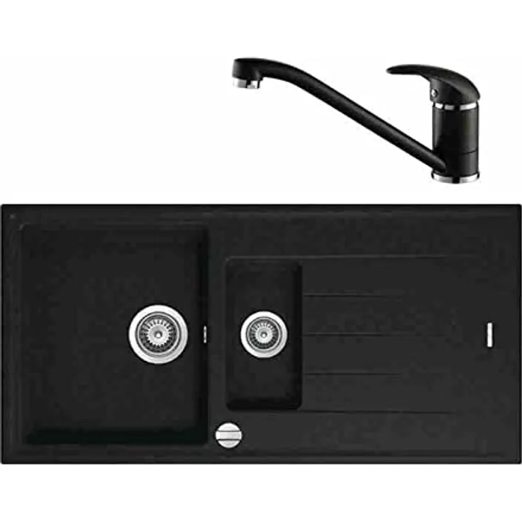 SET Granitspüle schwarz Victory S1000 + VAF Armatur 9205 schwarz Granitarmatur