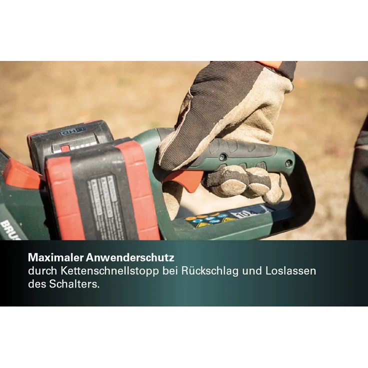 Metabo Akku Kettensäge MS 36-18 LTX BL 40 (2x 18 Volt, Li-Ion, 40 cm Schwert, wartungsfreier bürstenloser Motor, automatische Kettenschmierung) ohne Akku und Ladegerät, im Karton – Bild 6