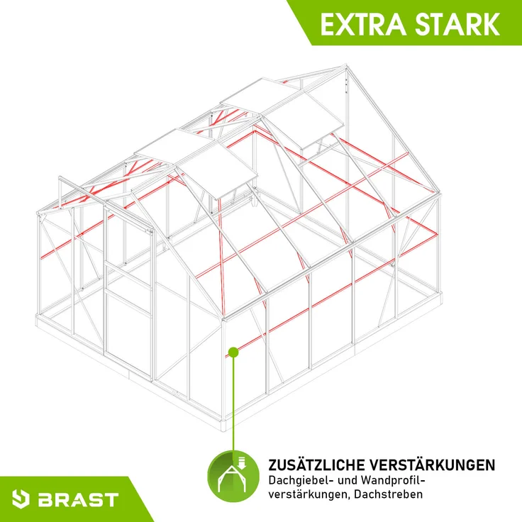 BRAST Gewächshaus Aluminium 310x250x205cm Grün mit Fundament rostfrei TÜV geprüft Alu Treibhaus Glashaus Tomatenhaus – Bild 8