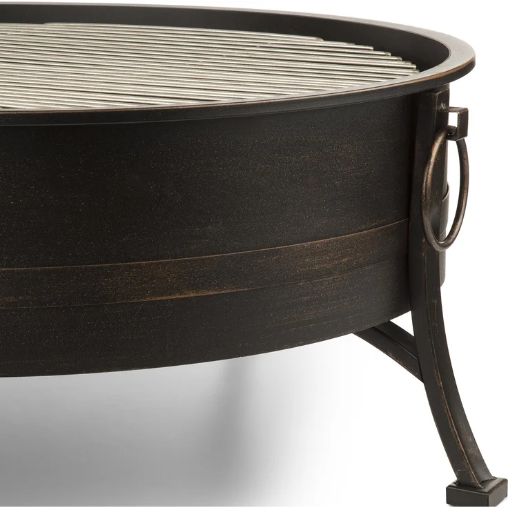 Catania 2-in-1-Feuerschale Ø80cm Funkenschutz Ø70cm Grill Stahl antik Schwarz – Bild 6
