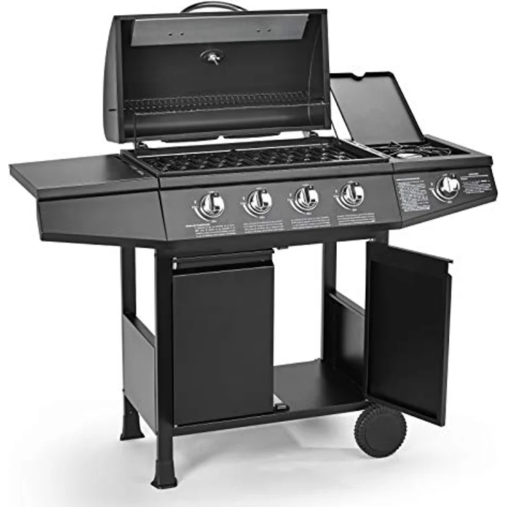 TAINO BASIC 4+1 Gasgrill mit Seitenbrenner Gasgrill 4 Brenner BBQ Grillwagen Edelstahl-Brenner Schwarz Piezozündung 126 x 103 x 50 cm – Bild 3