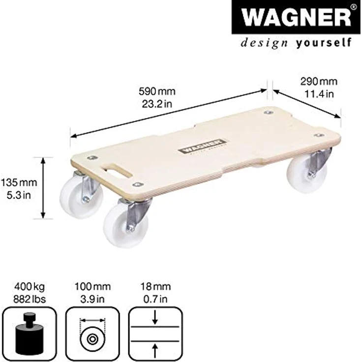 Transporthilfe MM 1326, 59 x 29 x 13,5 cm, harte Rollen Ø 100 mm, Rollenlager, Multiplex Birke FSC®, Tragkraft 400 kg – Bild 2