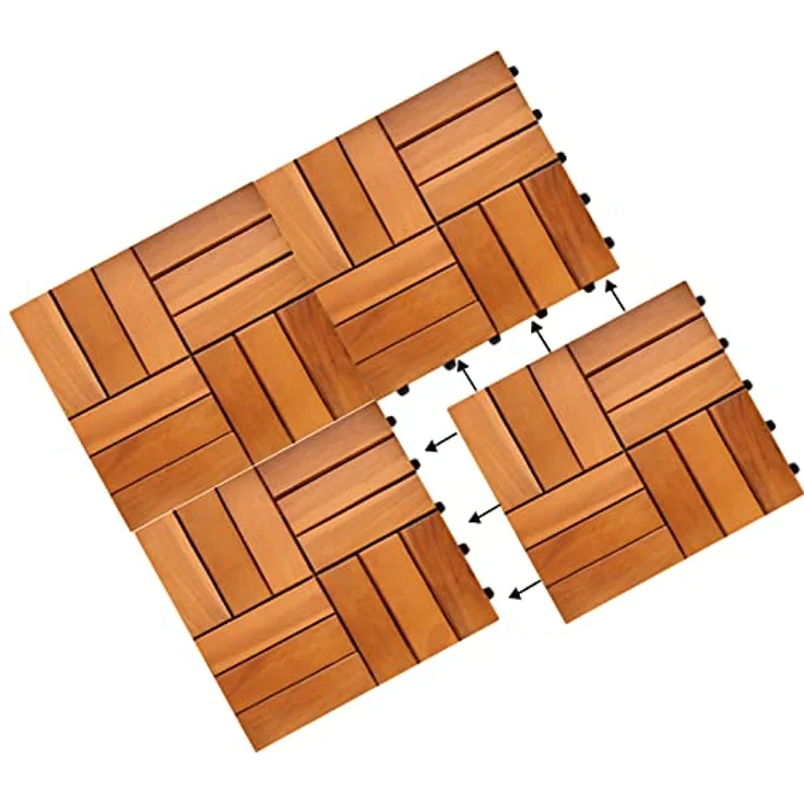 Holzfliese Terrassenfliesen 30x30cm Klickfliese Fliesen Akazie Balkon 11x Akazie Mosaik – Bild 7
