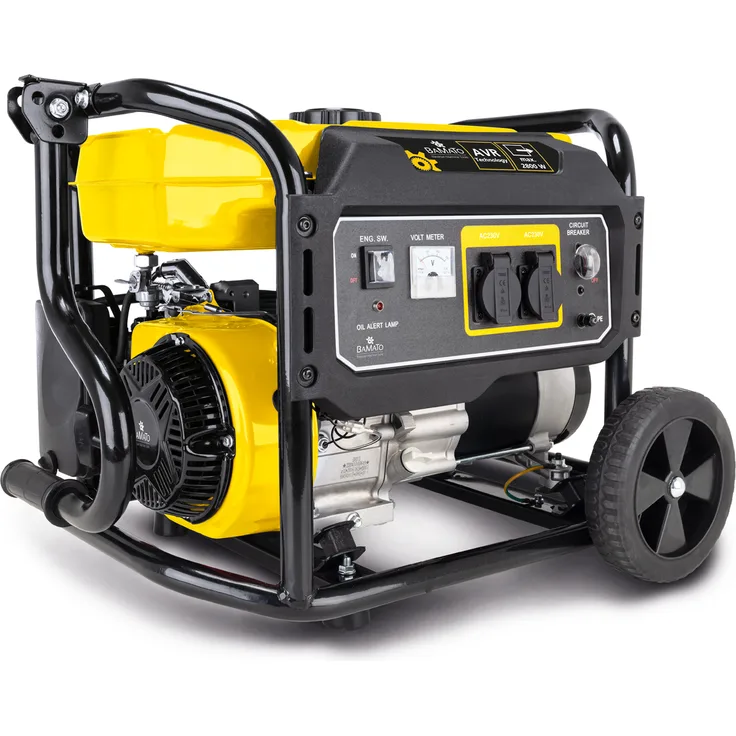 BAMATO Stromerzeuger BGE-2800 1-phasig 230 V Dauerleistung 2500 W Seilzugstart bei 3/4 Last 1,25 Liter / Stunde, bei Volllast 3,89 Liter / Stunde 47 kg