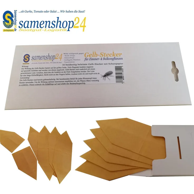 Samenshop24 Gelbstecker, 30 Stück (3x10), beidseitig geleimt, hohe Fängigkeit, gegen Trauermücken Weiße Fliege Minierfliegen geflügelte Blattlaus etc.
