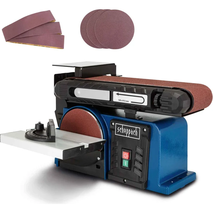 Scheppach Band-Tellerschleifer BTS900 mit Zubehör | Schleifmaschine mit 370W | 230V | 2850 min-1 | Schleifteller Ø 150mm | inkl. 3x Schleifpapier und 3x Schleifband | Bandschleifer Schleifgerät – Bild 1