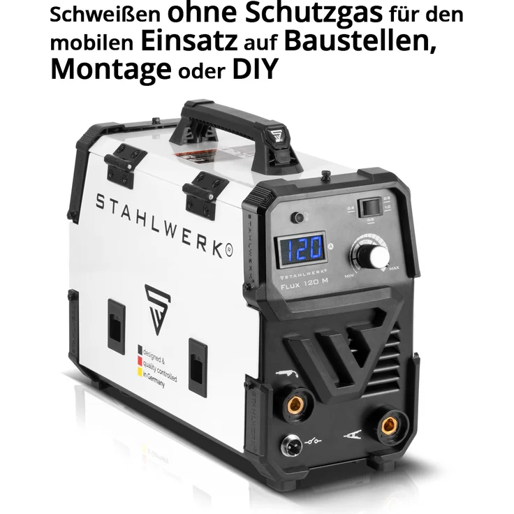 STAHLWERK FLUX 120 M Fülldraht Schweißgerät mit synergischem Drahtvorschub und echten 120 Ampere zum Schweißen ohne Schutzgas no Gas – Bild 1
