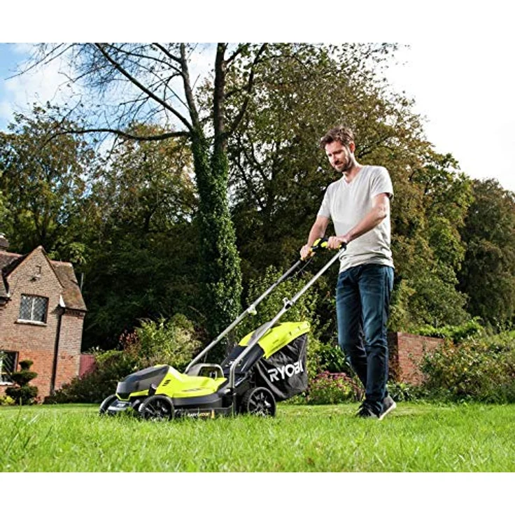 Ryobi Akku-Rasenmäher - Schnittbreite 33 cm, Schnitthöhe verstellbar, mit 35 l Fangsack, mit Akku + Ladegerät RLM18C33B25 – Bild 3