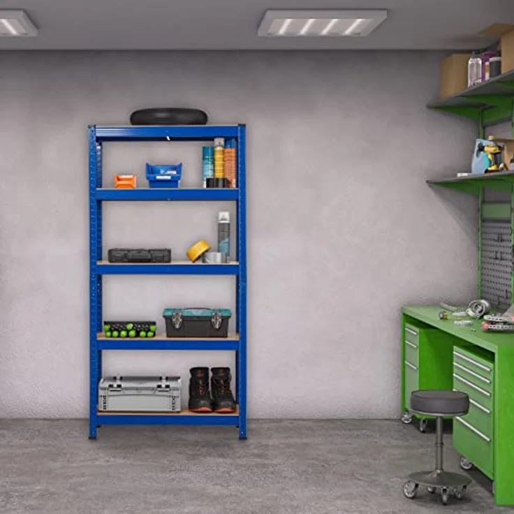 Schwerlastregal, HBT: 150 x 75 x 30 cm, Traglast: 875 kg, 5 Böden, zum Stecken, Keller & Garage, Stahl, blau – Bild 2