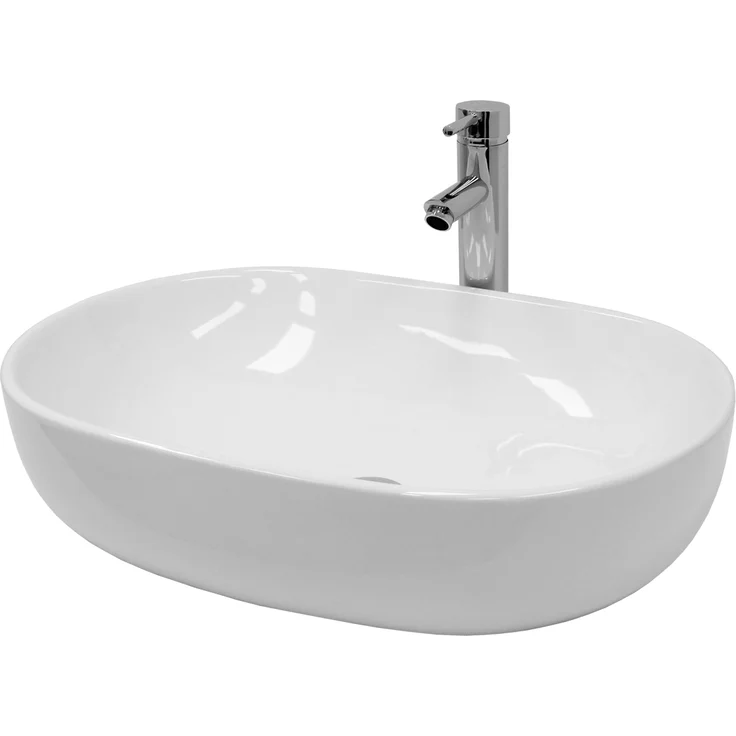 ecd germany Waschbecken Ovalform ohne Überlauf 600x420x145 mm Weiß aus Keramik – Bild 1