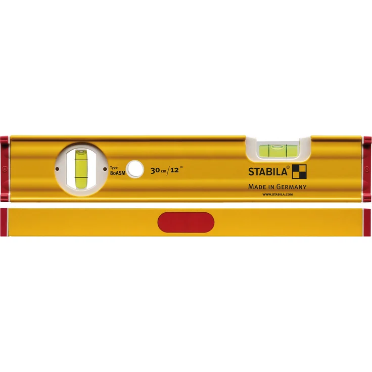 STABILA Magnet-Wasserwaage Type 80 ASM, 30 cm, verstärktes Alu-Profil, extrastarkes Seltenerd-Magnetsystem, 1 Horizontal-Libelle, 1 Vertikal-Libelle, integrierte Rutsch-Stopper, Made in Germany – Bild 2