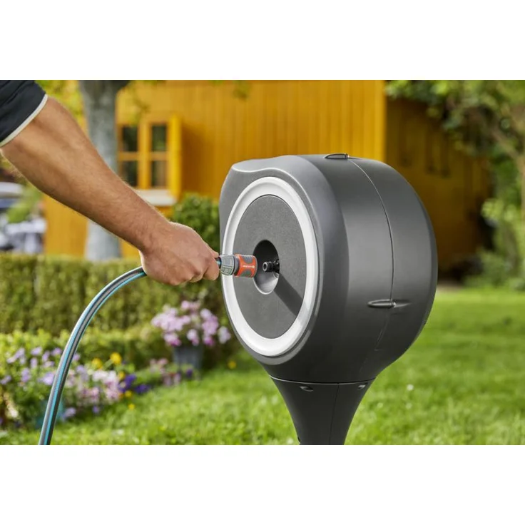 GARDENA Garten-Schlauchbox RollUp S 18606-20, 15 Meter Schlauchlänge, weiß, stehend, 360° drehbar 18606-20 UV-beständig, frostsicher – Bild 4