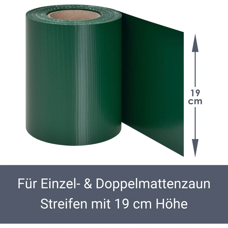 Juskys PVC Sichtschutzstreifen Doppelstabmatten Zaun - 35m x 19 cm - 30 Befestigungsclips - grün - Zaunfolie Sichtschutz Windschutz Garten Gartenzaun – Bild 3