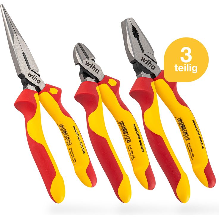 Wiha Zangen Set für Elektriker (38637) 3-tlg. I Universal Kombizange 180mm + Flachrundzange 200mm + Seitenschneider 160mm I Zangenset Elektro VDE – Bild 2