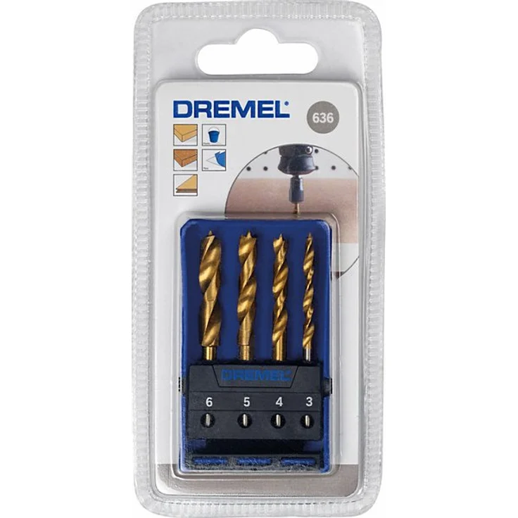 Dremel 636 Holz Bohrer Set, Zubehörsatz für Multifunktionswerkzeug mit 4 Holzbohrer (3,4,5 und 6 mm) zum Bohren in Weich- und Hartholz, Faser -und Spanplatten und Laminate – Bild 2