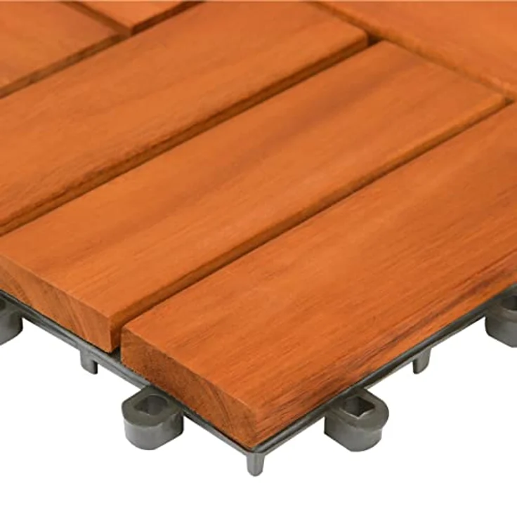 Holzfliese Terrassenfliesen 30x30cm Klickfliese Fliesen Akazie Balkon 11x Akazie Mosaik – Bild 8