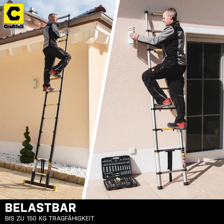 Craftfull Teleskopleiter CF-101A Anlegeleiter Aluminium Leiter Ausziehleiter (2.0 Meter) – Bild 6