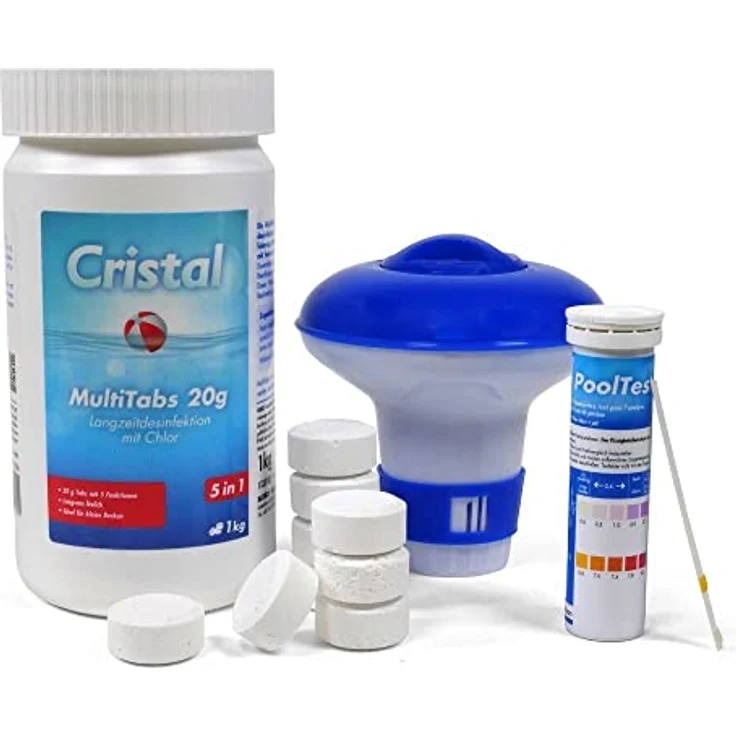 Cristal SET MultiTabs Chlor 5 in 1 (20 g), Chlordosierer + Teststreifen – Bild 2
