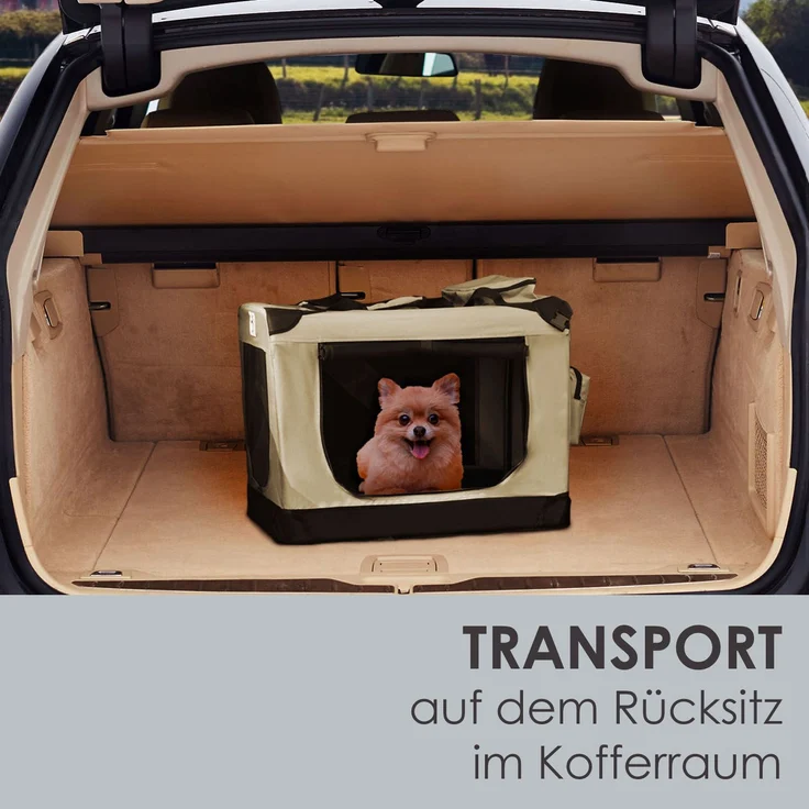 Juskys Hundetransportbox Lassie S (beige) faltbar - 34 x 50 x 36 cm - Hundetasche mit Decke, Tasche & Griffen – Stoff Transportbox für Hunde – Bild 7
