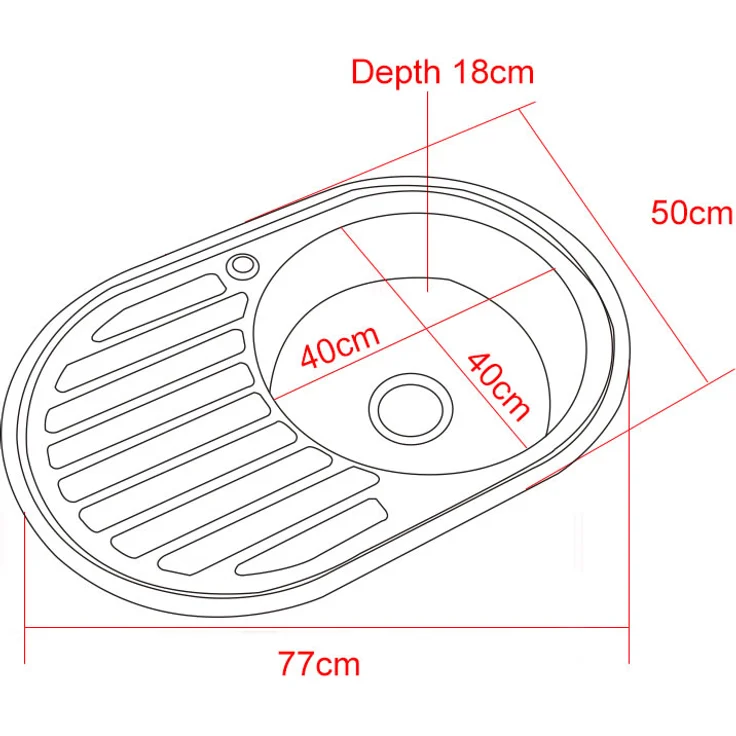 MUCOLA 77CM Edelstahlspüle Rundbecken Einbauspüle Spüle und Ablage Küchenspüle Spülbecken – Bild 4