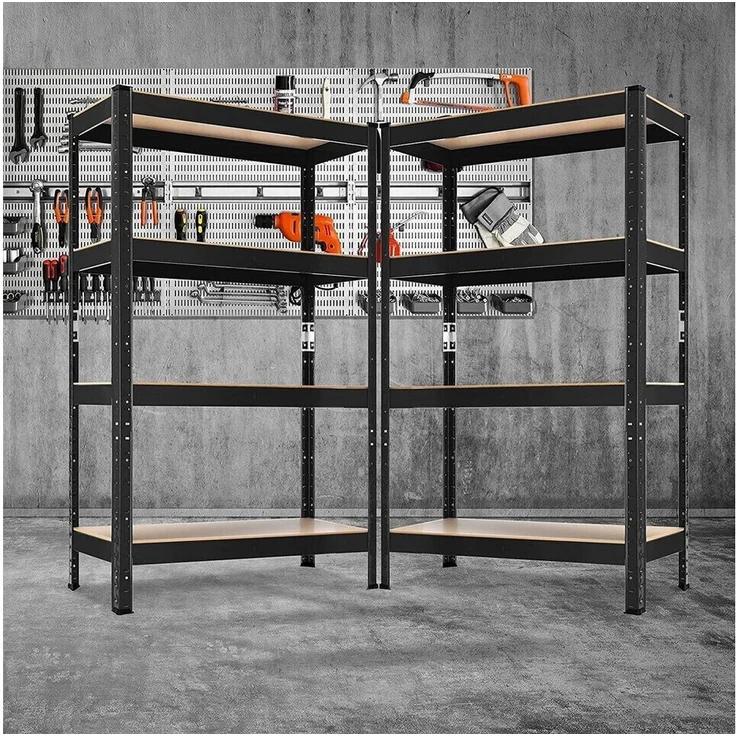 MASKO 2er-Set Lagerregal Schwerlastregal, Kellerregal , bis 875 kg belastbar, 4 verstellbare Ablagen, MDF-Platten Regal aus Metall, Steckregal, Werkstattregal, Keller, Garage 2x 160x80x40cm 4-Böden, 2x Schwarz – Bild 2